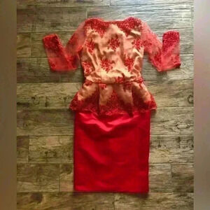 TRADITIONAL CAMBODIAN KHMER DRESS CORAL RED XS